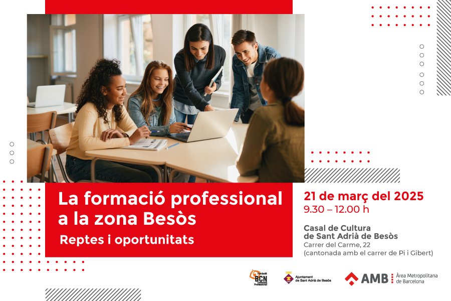 "La formació professional a la zona Besòs. Reptes i oportunitats"

🗓️21 de març 🕘09.30h
📍Casal de Cultura, Sant Adrià del Besòs
<a href="/AjSantAdria/">Ajuntament SantAdrià</a> <a href="/fundaciobcnfp/">Fundació BCN FP</a>
✍🏼Inscripció amb.cat/ca/web/desenvo…