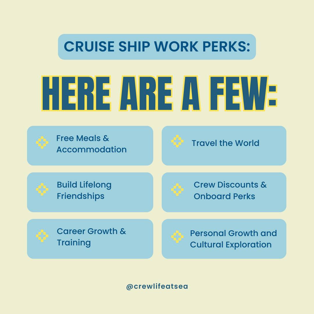 📷 Ready to Travel the World While Getting Paid? Here’s What Cruise Ship Jobs Offer! 📷

Working on a cruise ship isn’t just about the job—it’s about the incredible perks! From free meals and accommodation to exploring exotic destinations, the benefits are endless. 📷📷

📷 Free