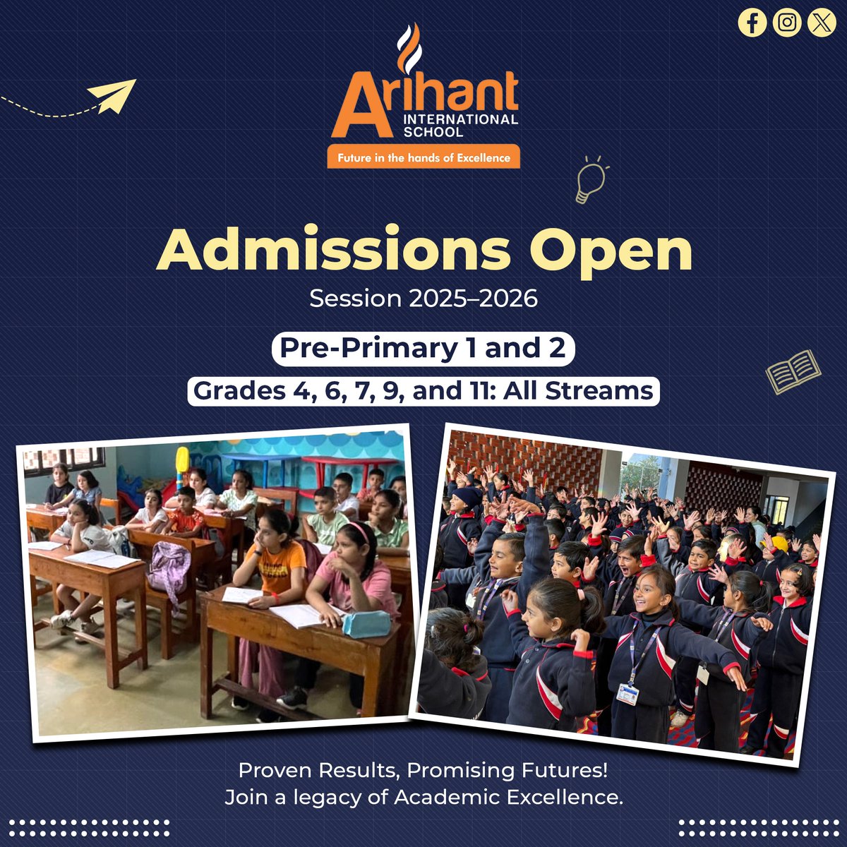 arihant_nahan's tweet image. Join a Legacy of Excellence! 🏆

🎓 Admissions are Open for 2025–2026!
🔹 Pre-Primary 1 &amp;amp; 2 | Grades 4, 6, 7, 9 &amp;amp; 11 (All Streams)

Enroll today🎓  

#ArihantInternationalSchool #AdmissionsOpen #LearnLeadExcel #WhereFuturesShine