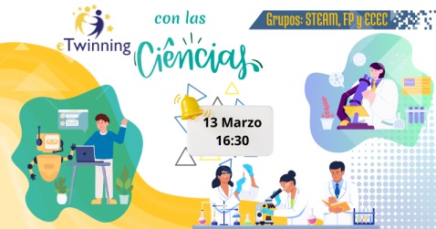 💻Mesa Redonda "eTwinning con la Ciencia". Cómo trabajar el ámbito científico con eTwinning...

🎤Ponentes: 

✅Mª José Cayuela
✅Raquel Benítez
✅Mª José Vázquez 
✅ José Mª Díaz 
✅Rafael Montero

 🗓️  Hoy, 13 de marzo a las 16:30 h
 🔗 goo.su/63wXcx8