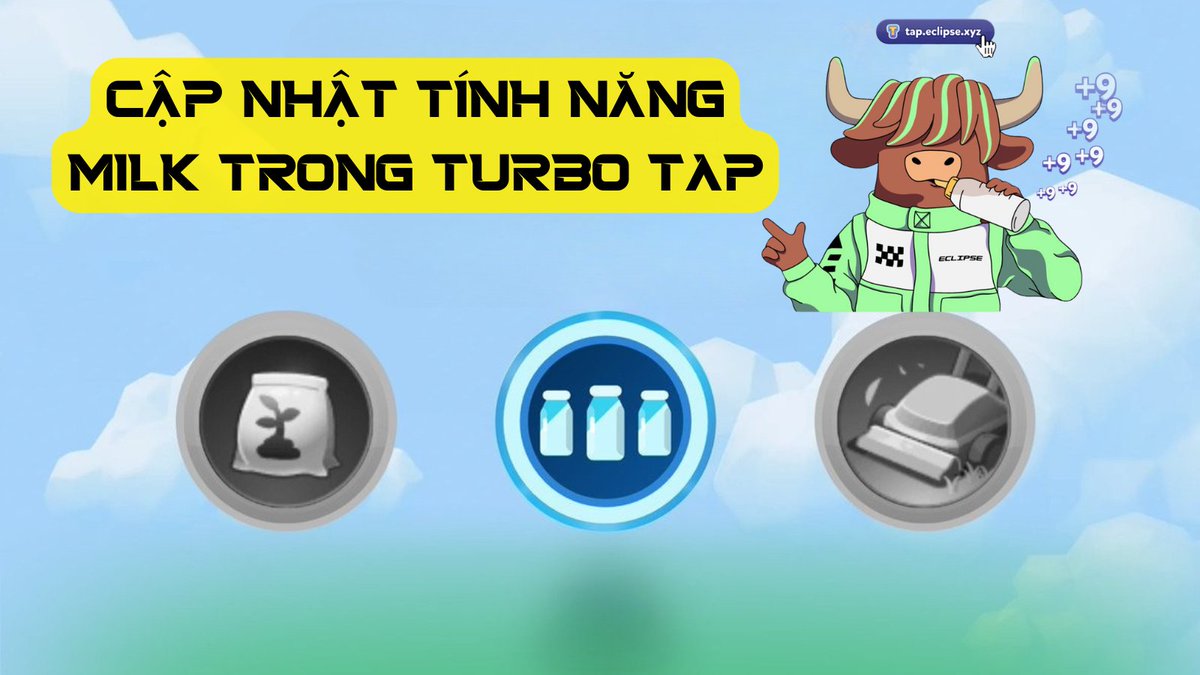 Cập nhật mới nhất về Turbo tap trên Eclipse 🌑🐮

Turbo tap đã thêm Milk để ae tối ưu số tap với 3 chức năng như sau: 

1/ Phân Bón (Fertilizer)

- X3 số tap khi bấm trong 30 giây
- Ví dụ: +12 tap sẽ thành +36 tap bấm trong 30 giây

2/ Máy Cắt Cỏ (Lawn Mower)

-