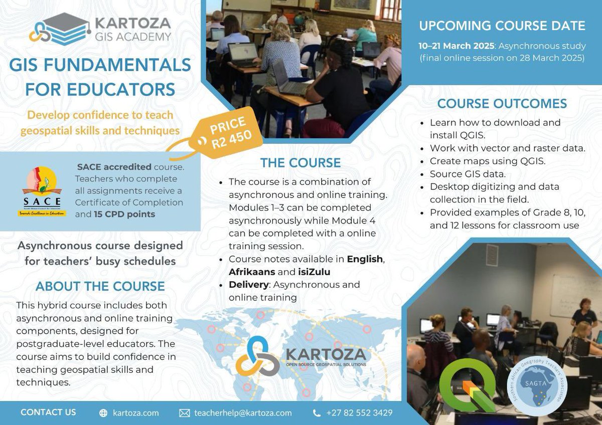 SAGeogTA's tweet photo. 📢Calling all geography educators! Enhance your teaching with GIS skills! 🌍✨

GIS Fundamentals for Educators is a SACE-accredited hybrid course developed for postgraduate-level educators. Learn how to teach geospatial skills with confidence. https://t.co/ieYiJXAnyp