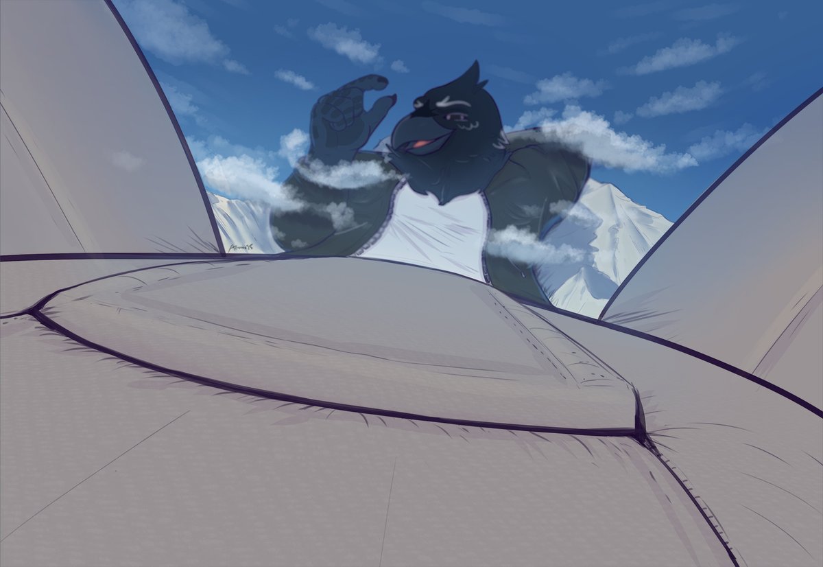 CW: Macro, NSFW
"OH WOW! LOOK HOW MICROSCOPIC YOU ARE!" The 10+ mile tall crow boomed as you look on, stuck on his throbbing package~  
Flat color commission for <a href="/CuraNull/">Cura Null</a>~
