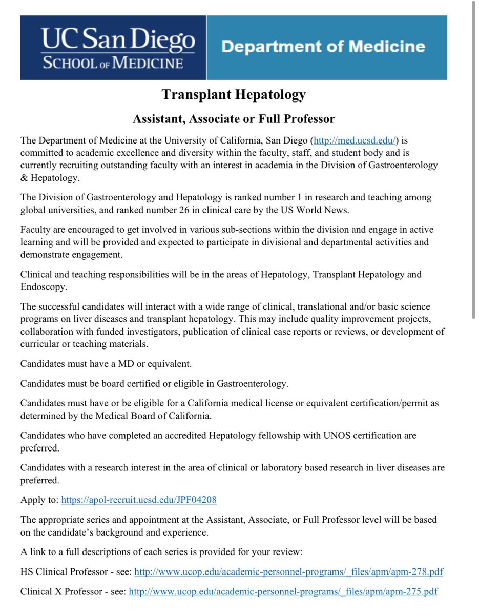 UCSD Gastroenterology (@ucsd_gi) on Twitter photo Hello Transplant Hepatologists and graduating fellows!
We are hiring for a position at <a href="/UCSD_GI/">UCSD Gastroenterology</a> <a href="/UCSDHealth/">UC San Diego Health</a> Hello Transplant Hepatologists and graduating fellows!
We are hiring for a position at <a href="/UCSD_GI/">UCSD Gastroenterology</a> <a href="/UCSDHealth/">UC San Diego Health</a>