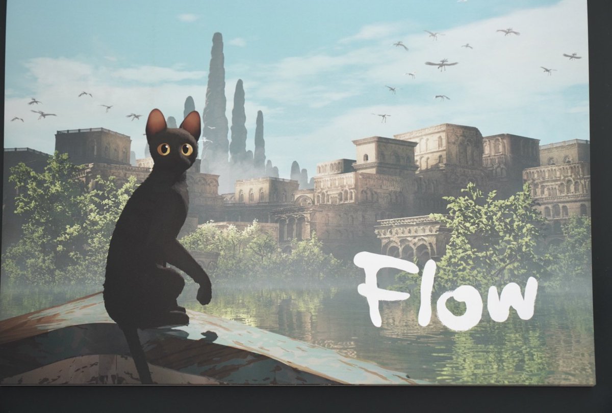 HIDEO_KOJIMA_EN's tweet photo. “FLOW” is coming to theaters tomorrow in Japan. I received the pamphlet for it. Thank you very much. My comment is on there. 🐈‍⬛🙏👍🫶🙇🏻😍 https://t.co/YcX9DvpKQj