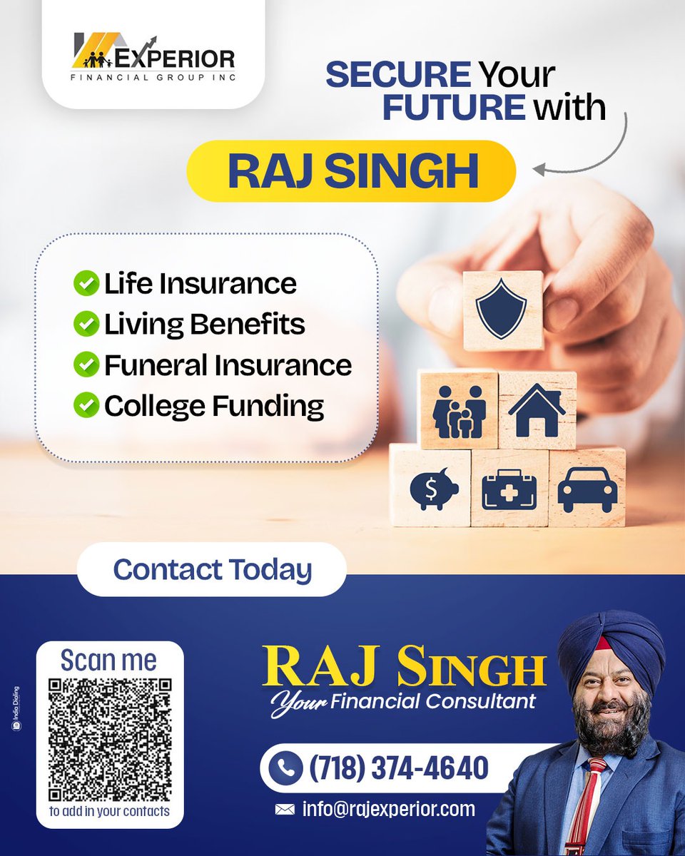 raj_r69998's tweet image. Life Insurance &amp;amp; Financial Security 🌟

Living Benefits for peace of mind 💚
Raj Singh Financials 🛡️

For peace of mind, reach out to Raj Singh today.
Call or text us at (718) 374-4640 to learn more. 💰🏠

#LifeInsurance #LivingBenefits #FuneralInsurance #CollegeFunding #Secure