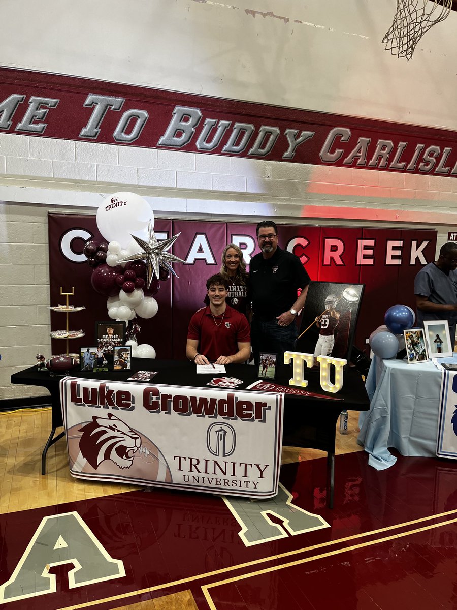 Clear Creek Football (@ccwildcatfb) on Twitter photo Congratulations to Luke Crowder on signing with Trinity University Football! Trinity is getting a really good football player and an even better person.  We’re excited about the great things that Luke will achieve in the future.  Go Wildcats! Go Luke! Go Tigers! Congratulations to Luke Crowder on signing with Trinity University Football! Trinity is getting a really good football player and an even better person.  We’re excited about the great things that Luke will achieve in the future.  Go Wildcats! Go Luke! Go Tigers!