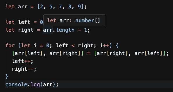 Started the day with a classic! 
Reverse an array in-place without .reverse(). Getting more comfortable with array destructuring. #javascript