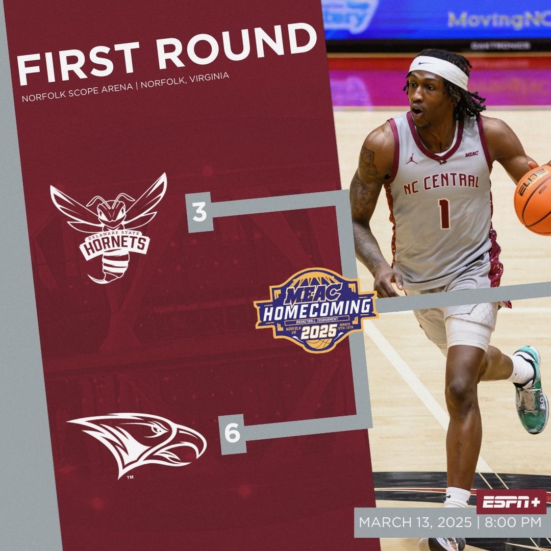 NCCU Athletics (@nccuathletics) on Twitter photo GAME DAY! Survive and Advance 🦅
🏀2025 MEAC Basketball Tournament
🗓️Thursday, March 13
🆚No. 3 Delaware State
⏰8:00 p.m.
📌Norfolk, Va.
🏟️Scope Arena
📺ESPN+
Links to ESPN+ and live stats on NCCUEaglePride.com.
#EaglePride | <a href="/NCCU_MBB/">NCCU Men's Basketball</a> GAME DAY! Survive and Advance 🦅
🏀2025 MEAC Basketball Tournament
🗓️Thursday, March 13
🆚No. 3 Delaware State
⏰8:00 p.m.
📌Norfolk, Va.
🏟️Scope Arena
📺ESPN+
Links to ESPN+ and live stats on NCCUEaglePride.com.
#EaglePride | <a href="/NCCU_MBB/">NCCU Men's Basketball</a>