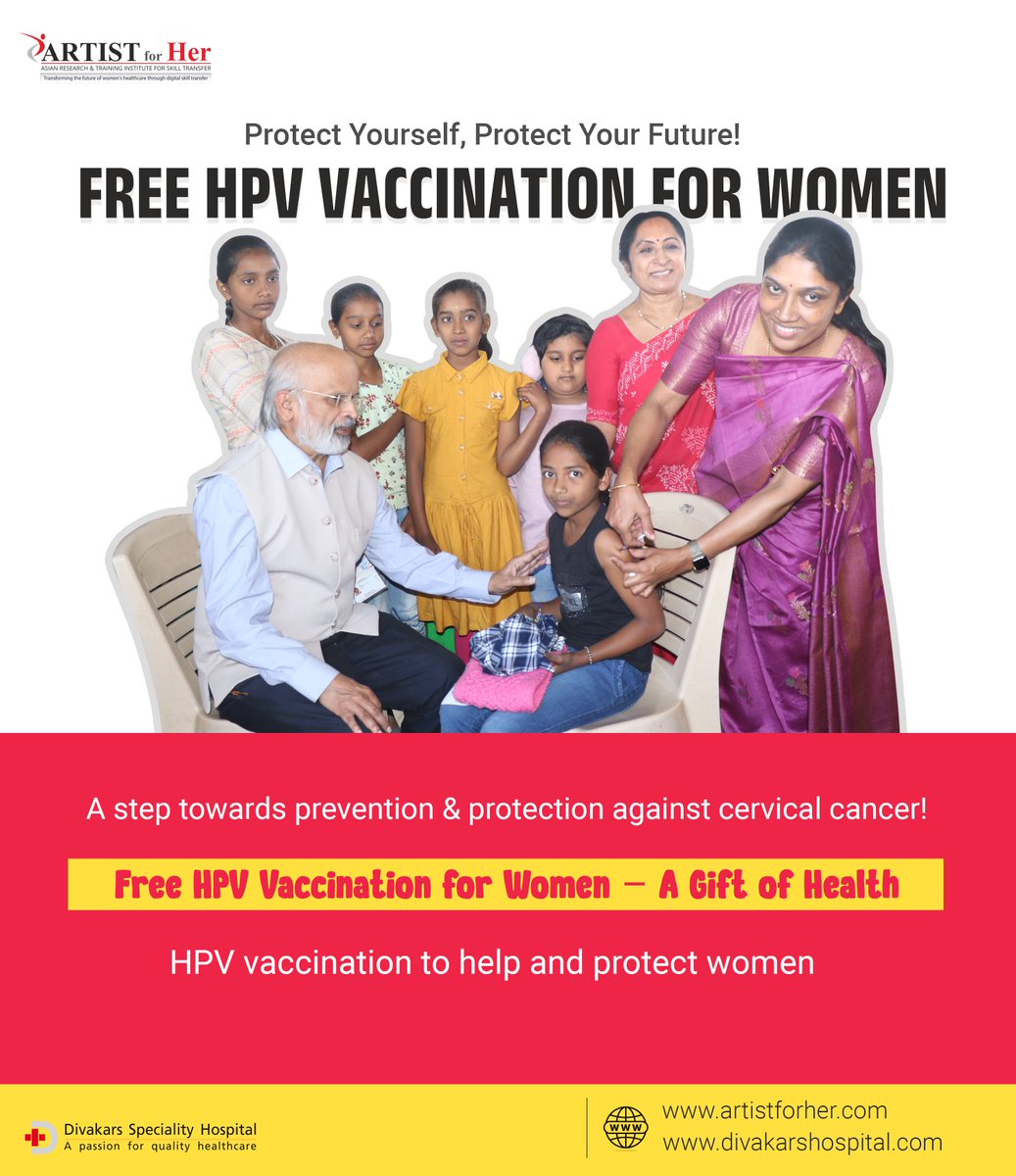 HealthForHer2's tweet photo. Protect Yourself, Protect Your Future! 
Free HPV Vaccination for Women

A step towards prevention &amp; protection against cervical cancer!

Free HPV Vaccination for Women – A Gift of Health! 🎗️

#HPVFreeFuture #CervicalCancerPrevention #ProtectYourHealth #HPVVaccine #WomenHealth https://t.co/MrRbw8hmsO