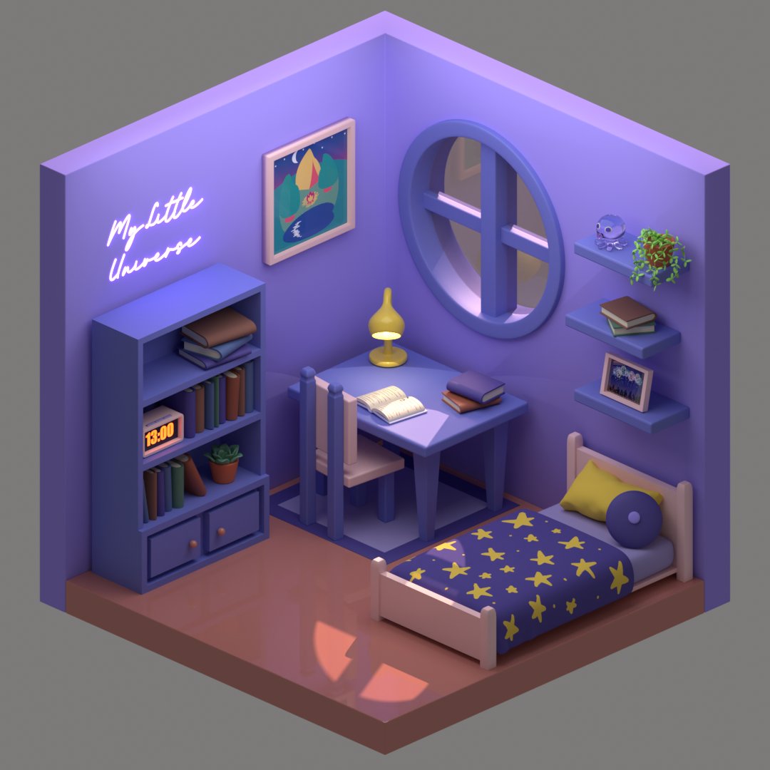 NeonPurpleCloud's tweet photo. Sooo I finally dipped my toes into 3d modeling and started learning @Blender 🫠
This is the room I made based on several tutorials and my own imagination. I even added a memento for each game I made, it was a really fun experience! 
#blender #3dmodeling #interior https://t.co/Z95w6oZMAR