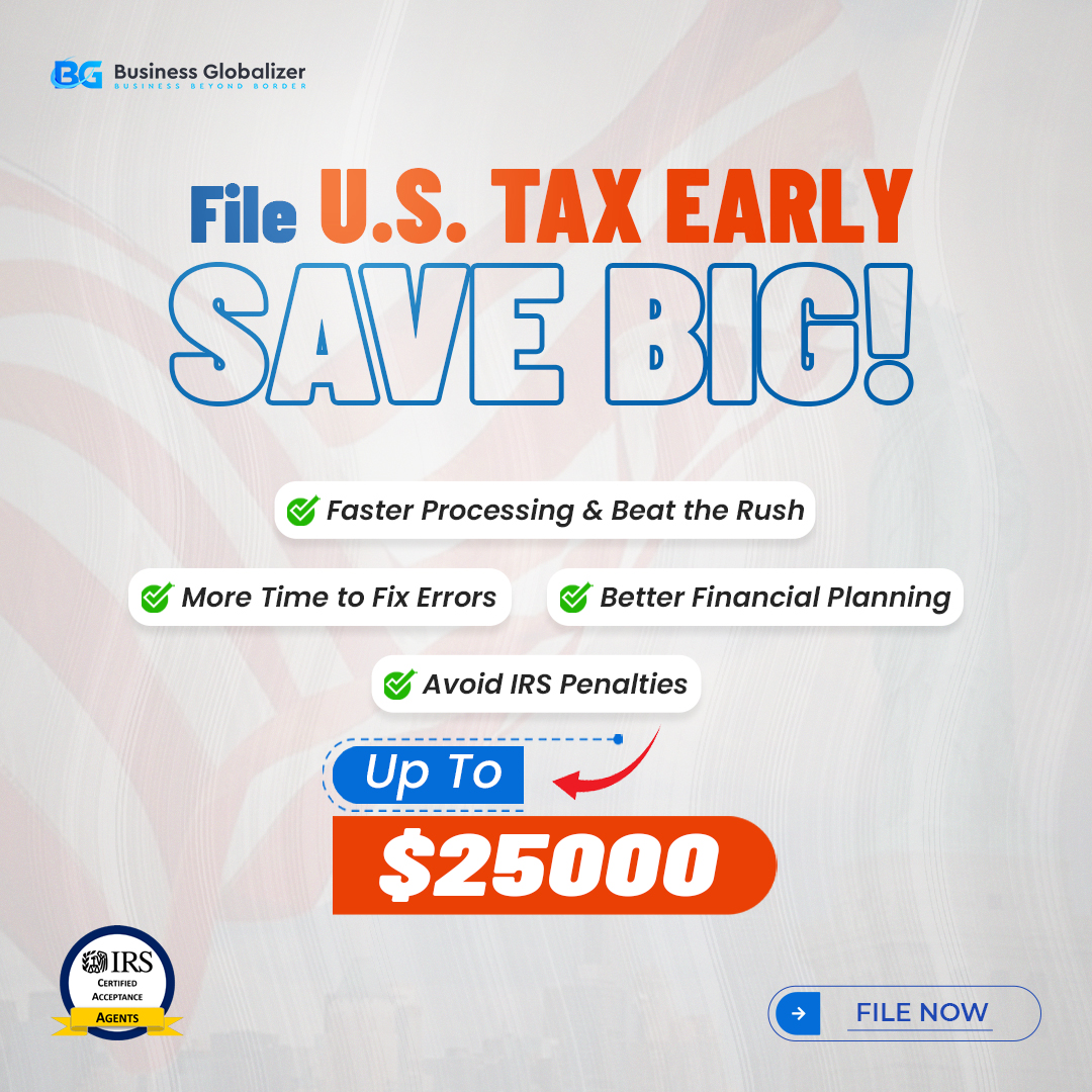 Waiting until the last minute to file your US tax return? Big mistake! Filing early means:
✅ Avoiding IRS Penalties – Late filings can cost you up to $25,000!
✅ Faster Processing – Beat the rush &amp; avoid IRS backlogs.
✅ More Time to Fix Errors – No last-minute surprises or