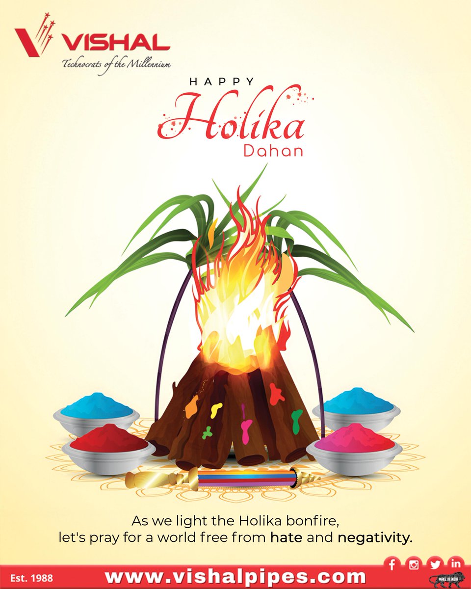 VishalPipes's tweet image. Just like the fire of Holika Dahan clears the way for new beginnings, Vishal Pipes ensures strength, durability, and a bright future! Wishing you a safe, prosperous, and colorful Holi! 

#HolikaDahan #VishalPipes #StrengthAndDurability #FestivalOfColors #VictoryOfGood