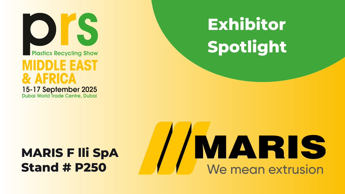 Welcome Maris as Exhibitors at the Plastics Recycling Show Middle East &amp; Africa in Dubai 15-17 Sept 2025. Maris is an international leader in the manufacturing of complete extrusion lines. loom.ly/hHlBYjk