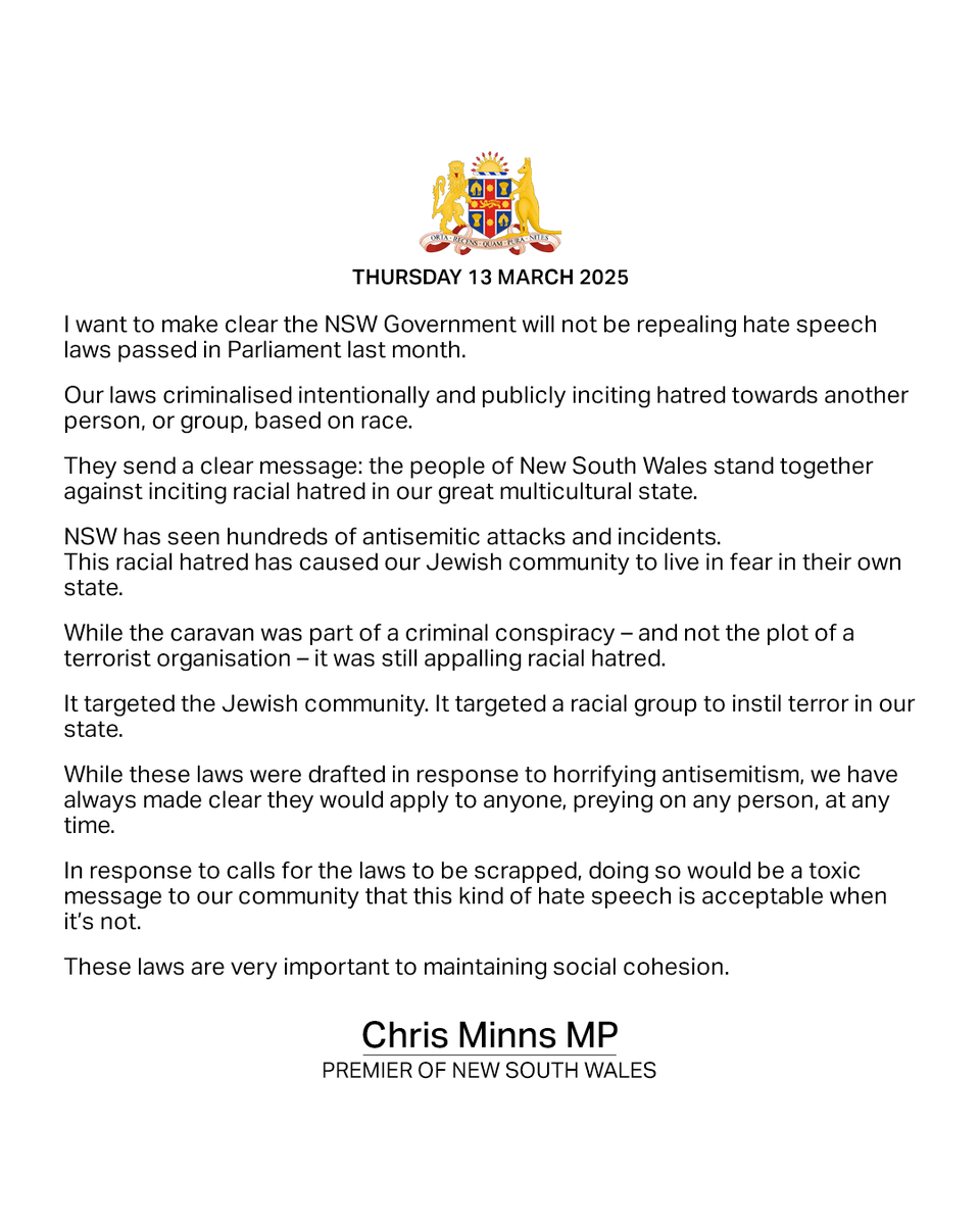 Statement from the NSW Premier.