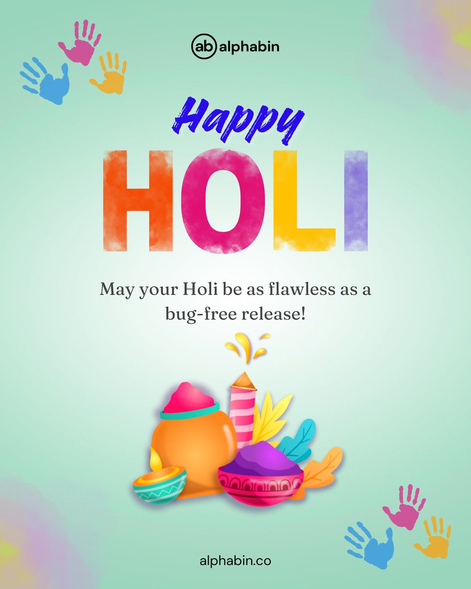 alphabin_tech's tweet photo. Happy Holi from all of us at Alphabin! 🌸 

Today, we’re celebrating the colors of life, unity, and joy. Here’s to a Holi filled with laughter, teamwork, and bug-free happiness! 🌈✨ 

#happyholi  #teamwork #bugfreejoy #softwaretesting #qa #alphabin https://t.co/od7OsU8FjU