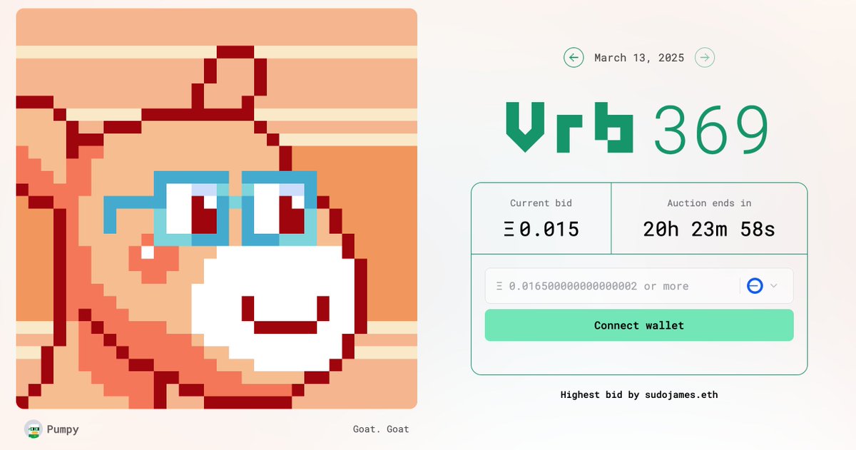 VRB 369 disponivel
Arte por <a href="/pumpynft/">Pumpy</a> 
Curtiu?
Acesse vrbs.wtf e de seu lance