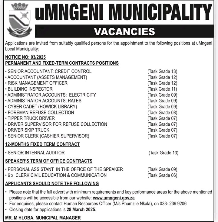 NthabelengDlam3's tweet image. UMNGENI MUNICIPALITY 
‼️ WE ARE HIRING ‼️ 

To access the full advert for vacancies please click on the link below:-

umngeni.gov.za/wp-content/upl…

#MakingProgressTogether