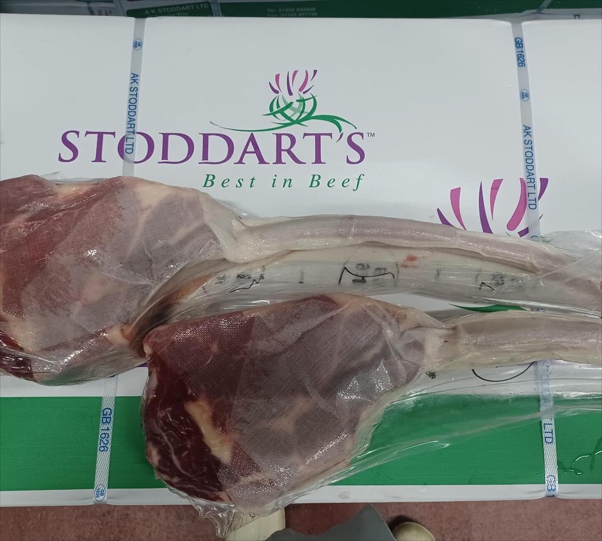Selected and Dry Aged on request, then Steaked for a special event by one of our highly skilled team. #stoddartassured  #bestinbeef #dryagedbeef #tomahawks #steak #scotchbeef #specification #selection  #provenance #rib