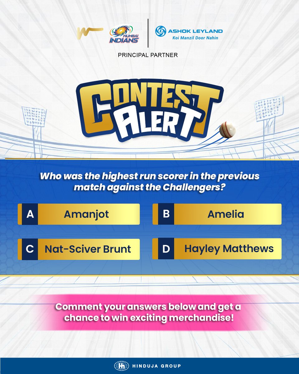 Ashok Leyland (@alindiaofficial) on Twitter photo Time to relive the season’s finest moments! Let's see how well you remember them.
Comment the correct answer and stand a chance to win exclusive merchandise!
How to enter:
🔹 Drop your answer in the comments
🔹 Follow <a href="/ALIndiaOfficial/">Ashok Leyland</a>
5 lucky winners will take home exciting Time to relive the season’s finest moments! Let's see how well you remember them.
Comment the correct answer and stand a chance to win exclusive merchandise!
How to enter:
🔹 Drop your answer in the comments
🔹 Follow <a href="/ALIndiaOfficial/">Ashok Leyland</a>
5 lucky winners will take home exciting