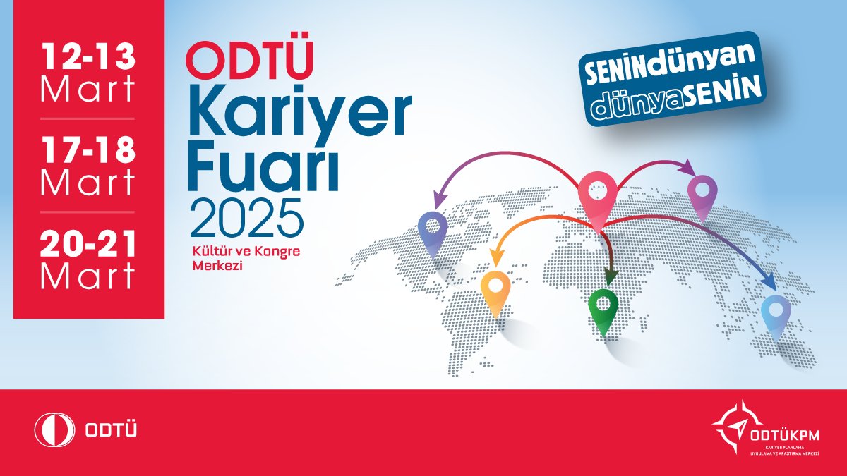 📢 ODTÜ Kariyer Fuarı 2025’e hazır mısınız? 🚀

Üniversitemizin geleneksel olarak düzenlediği ODTÜ Kariyer Fuarı, bu yıl da öğrencilerimizi sektörün önde gelen firmalarıyla buluşturuyor! 

📅 Tarih: 12-13 | 17-18 | 20-21 Mart 2025
📍 Yer: ODTÜ Kültür ve Kongre Merkezi

Farklı