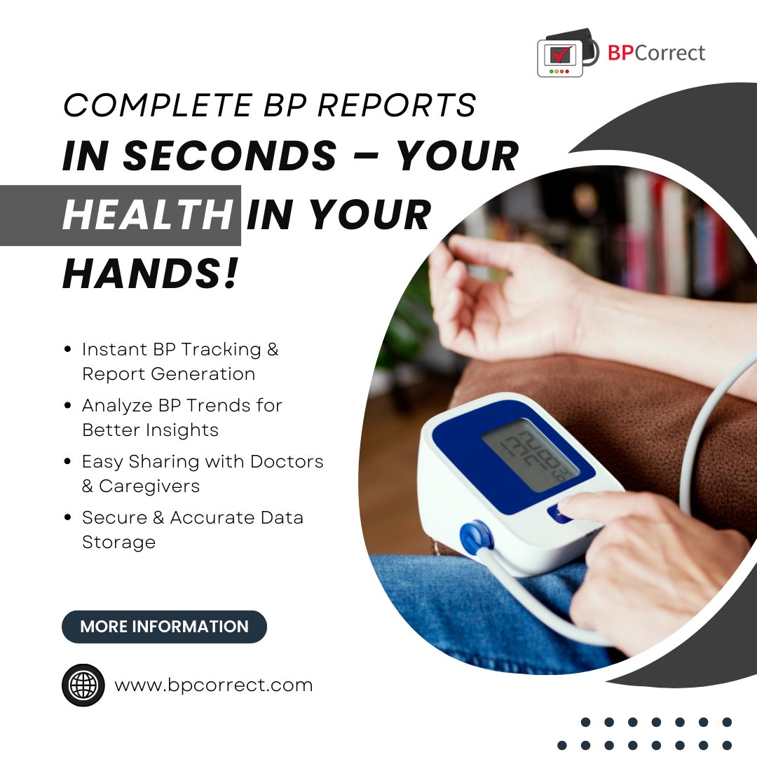 BpCorrect's tweet image. 📢 Complete BP Reports in Seconds!

✅ Instant BP Tracking
✅ Easy Report Generation
✅ Share with Doctors &amp;amp; Caregivers
✅ Secure &amp;amp; Accurate Data

Read More: bpcorrect.com

#health  #hearthealth  #healthtech  #patientcare  #bloodpressuresolution