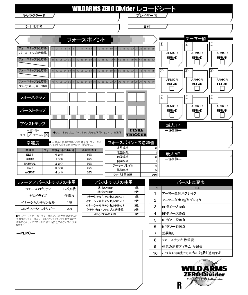 takamurx78's tweet photo. 拙作のワイルドアームズTRPG、すごく地味な部分なんだけど、レコードシートに右利き用と左利き用があるという稀有なゲームですｗ https://t.co/vwavuEHr9K