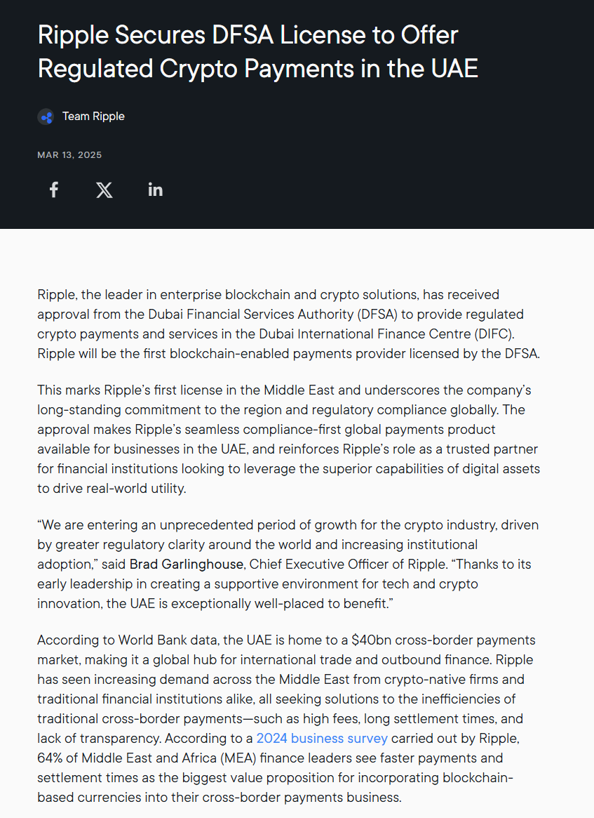 🔵 - MTC - "Ripple Pioniere nel Golfo: Ottiene Licenza per Servizi di Pagamento Criptovalutari a Dubai"