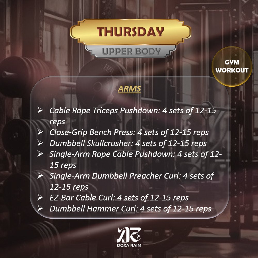 DOXARAIM's tweet photo. GYM WORKOUT ROUTINE | WEEKLY ROUTINE | WEDNESDAY | HIGH-VOLUME TRAINING | BICEPS & TRICEPS (ARMS)
THE BODY IS A TEMPLE OF THE HOLY SPIRIT
#DOXARAIM
#PUTONCHRIST
#PUTONGLORY https://t.co/FD7Gh8cag5