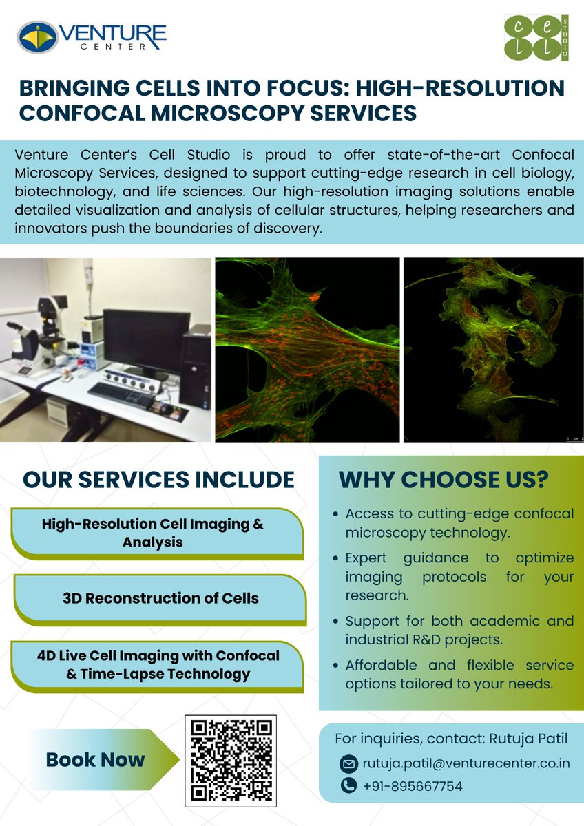 Venture Center Analytical Services (@cba_vc2019) on Twitter photo 🔬Bringing Cells into Focus: High-Resolution Confocal Microscopy Services to support cutting-edge research in cell biology, biotechnology, and life sciences
Book here - tinyurl.com/ffdz2nam
Contact us -
📧rutuja.patil@venturecenter.co.in
📞+91-8956677542
#microscopy #pune 🔬Bringing Cells into Focus: High-Resolution Confocal Microscopy Services to support cutting-edge research in cell biology, biotechnology, and life sciences
Book here - tinyurl.com/ffdz2nam
Contact us -
📧rutuja.patil@venturecenter.co.in
📞+91-8956677542
#microscopy #pune