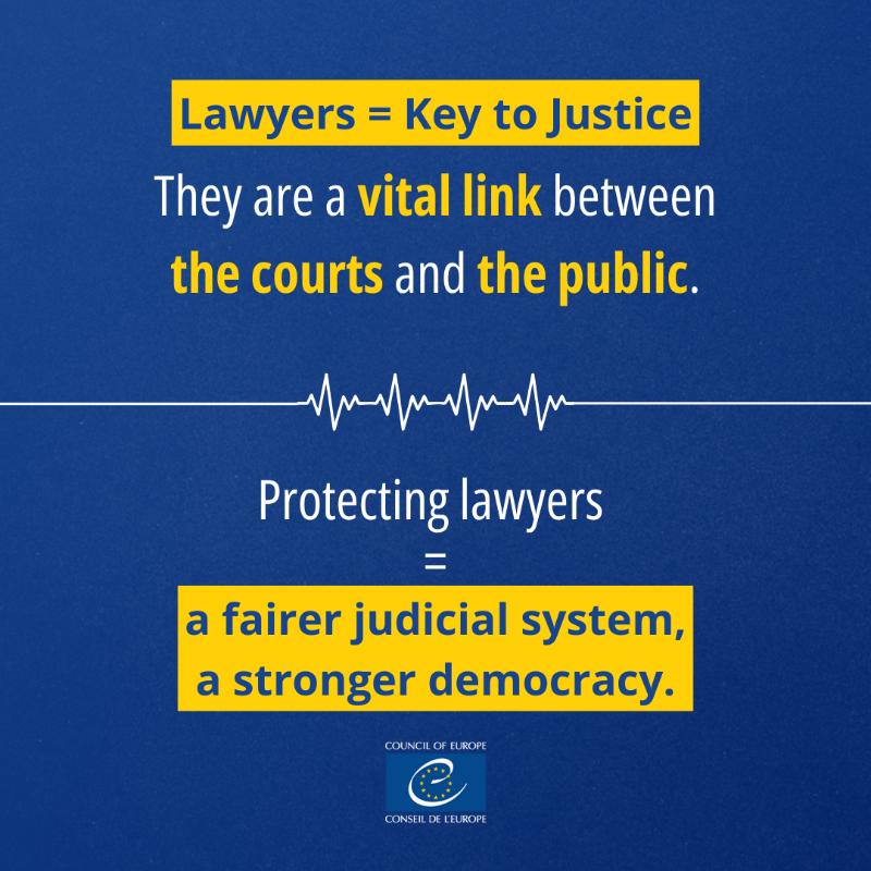 coe's tweet photo. Lawyers are increasingly becoming targets of harassment, intimidation and attacks. 
 
The Council of Europe’s new Convention on the Protection of the Profession of Lawyer requires states to protect them in various ways.  

⬇️