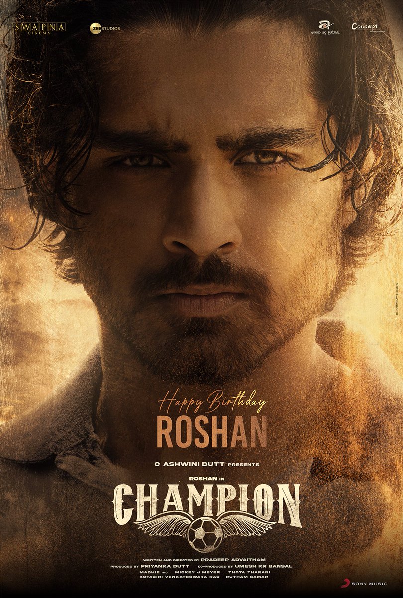 The game begins now… and the #Champion has arrived ⚽️

Wishing our 'Champ' #Roshan a very Happy Birthday.

youtu.be/SVOFCkU0av0

<a href="/PradeepAdvaitam/">Pradeep.Advaitham</a> <a href="/MickeyJMeyer/">Mickey J Meyer</a> <a href="/AshwiniDuttCh/">Chalasani Aswini Dutt</a> <a href="/SwapnaCinema/">Swapna Cinema</a> <a href="/VyjayanthiFilms/">Vyjayanthi Movies</a> #AnandiArtCreations #Concept <a href="/ZeeStudios_/">Zee Studios</a> <a href="/zeestudiossouth/">Zee Studios South</a>