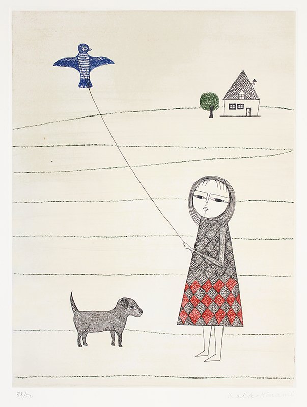 'Girl flying a kite' by Japanese artist and poet Keiko Minami (1911-2004) #womensart