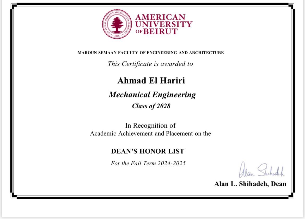 Dina lotfi (@lotfidina) on Twitter photo We are thrilled to see our former student “Ahmad Hariri” earn a place on the Dean’s Honor List!This achievement reflects the dedication and support that we aim to instill in all our students.Your success is our success #proud alumini#educational impact#Dean’s List <a href="/Hhhsinfo/">Houssam Hariri HS</a> We are thrilled to see our former student “Ahmad Hariri” earn a place on the Dean’s Honor List!This achievement reflects the dedication and support that we aim to instill in all our students.Your success is our success #proud alumini#educational impact#Dean’s List <a href="/Hhhsinfo/">Houssam Hariri HS</a>