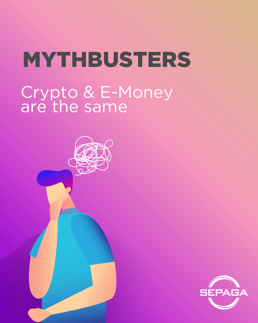 SepagaEMI2016's tweet photo. 𝐌𝐘𝐓𝐇! Crypto is a decentralized financial asset, e-money is a digital representation of traditional money.
#emoney #crypto #Sepaga #MassPayments #ElectronicWallet #ElectronicMoney #Innovation #PaymentSolutions https://t.co/cn1JUbixtf