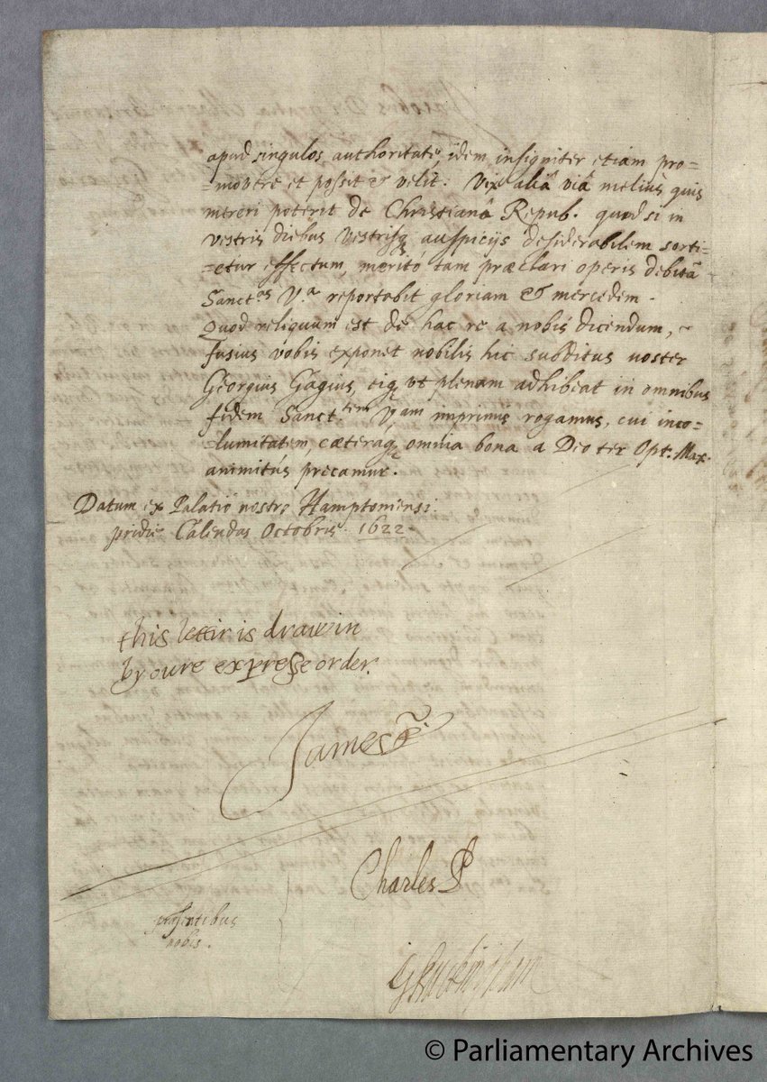 This letter was written by  King James I in 1622 to Pope Gregory XV asked the pontiff to help bring an end to the ‘calamitous discords &amp; bloodshed’ caused by the Thirty Years War that ravaged the European continent. #TowerTreasure