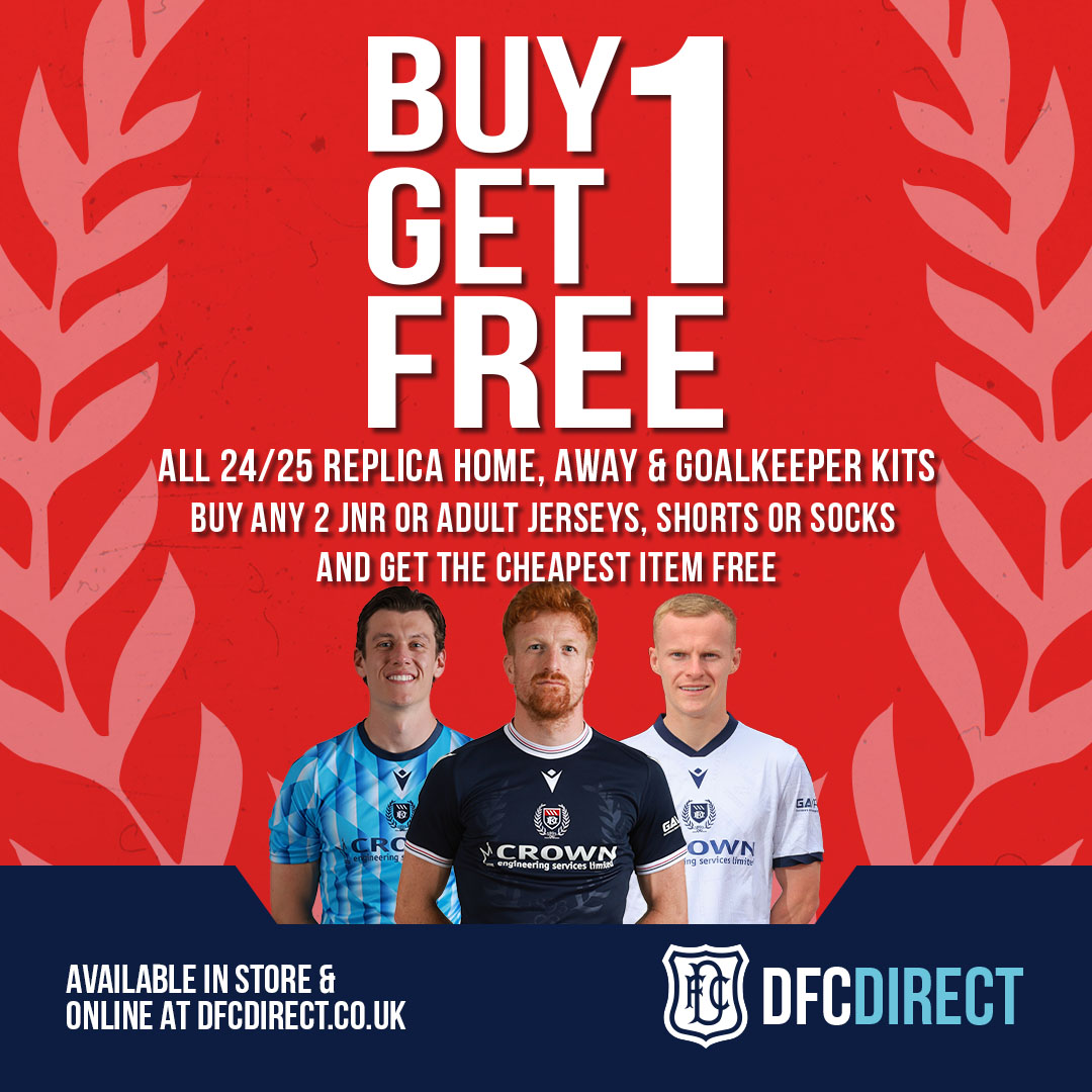 Buy One, Get One Free – 24/25 Dundee FC Kits! 

Grab any 24/25 Dundee FC Home, Away, or Goalkeeper Kit and get another one FREE! 👕⚽ Mix &amp; match shirts, shorts &amp; socks. 

Shop now 👉 dfcdirect.co.uk/collections/bu…

#DundeeFC #TheDee #DundeeDirect