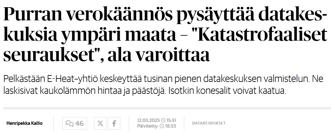 thlbr's tweet photo. Hieno homma!

Juuri tätä kaivattiin.

Näin päästään samalla eroon joustavista kuluttajista, jotta saadaan varattua riittävästi sähköä ja liittymiä n+1 vuoden kuluttua valmistuville päätösperusteisille suurkuluttajille (joista suurin osa ei todennäköisesti kykene vuosikausiin toimimaan markkinaehtoisesti).

Tällä kertaa joustamattoman tuotannon ja joustamattoman kulutuksen yhdistäminen ihan varmasti onnistuu. Muualla sitä on kokeiltu ja omatkaan näytöt eivät vakuuta, mutta ehkä tällä kertaa se onnistuu.