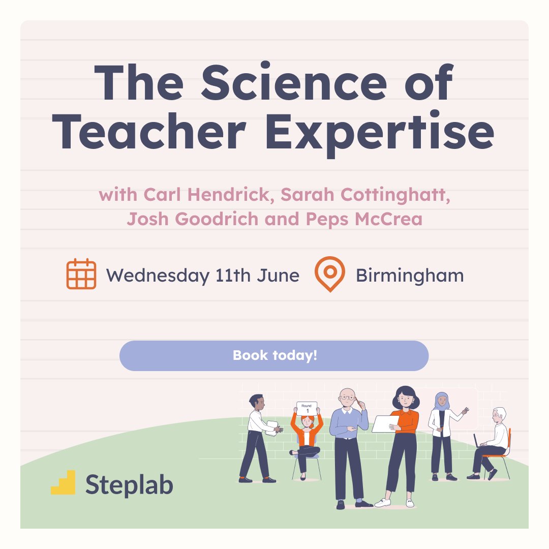 Steplab (@steplab_co) on Twitter photo ๐ฃ We're excited to be partnering with <a href="/C_Hendrick/">Carl Hendrick</a> to bring you a day of professional learning on the science of teacher expertise
Join <a href="/PepsMccrea/">Peps</a>, <a href="/SCottinghatt/">Sarah Cottinghatt</a>, <a href="/Josh_CPD/">Josh Goodrich</a> and <a href="/C_Hendrick/">Carl Hendrick</a> for an unmissable day of edu-nerdiness
๐๏ธ Book now ๐ bit.ly/3DtPuOu ๐ฃ We're excited to be partnering with <a href="/C_Hendrick/">Carl Hendrick</a> to bring you a day of professional learning on the science of teacher expertise
Join <a href="/PepsMccrea/">Peps</a>, <a href="/SCottinghatt/">Sarah Cottinghatt</a>, <a href="/Josh_CPD/">Josh Goodrich</a> and <a href="/C_Hendrick/">Carl Hendrick</a> for an unmissable day of edu-nerdiness
๐๏ธ Book now ๐ bit.ly/3DtPuOu