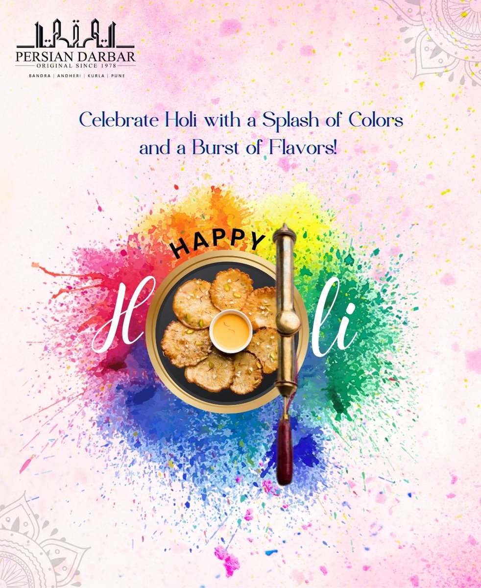 This Holi, let your happiness be as bright as the colors and as sweet as the treats!  Happy Holi 💜💛🧡

#persiandarbar #HappyHoli #HoliHai #FestivalOfColors #ColorfulVibes #HoliHappiness #FestivalFeels #HoliVibes #HoliFun #FestivalOfJoy