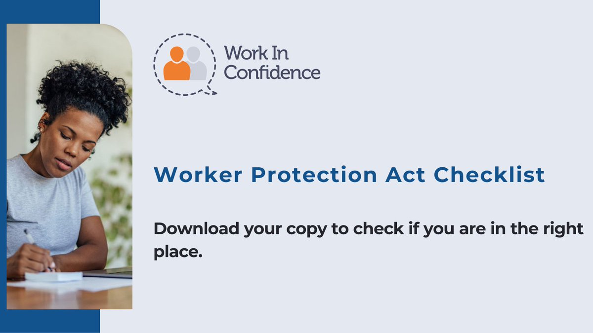 InConfidence's tweet image. Are you Worker Protection Act compliant?

Download our checklist full of recommendations for you to ensure you are doing everything you possibly can to protect employees from sexual harassment in the workplace.
wic.click/csas6

#AnonymousReporting