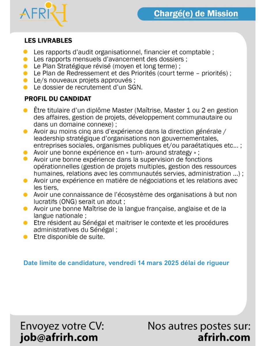 Bonjour a tous, pour ceux et celles qui sont intéressés par cet appel a candidature, vous pouvez envoyer vos dossiers📷📷
Large diffusion dans vos réseaux svp