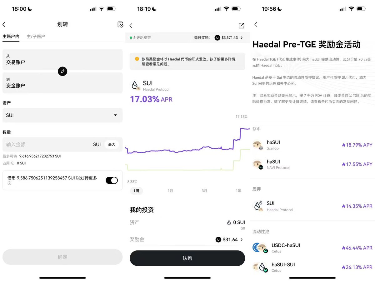 SUI质押到Headal年化30%左右！空投+年化收益！ 如果你有SUI可以直接去质押，如果没有可以去#OKX 交易所借，借币年华2-3%。  1️⃣OKX借币