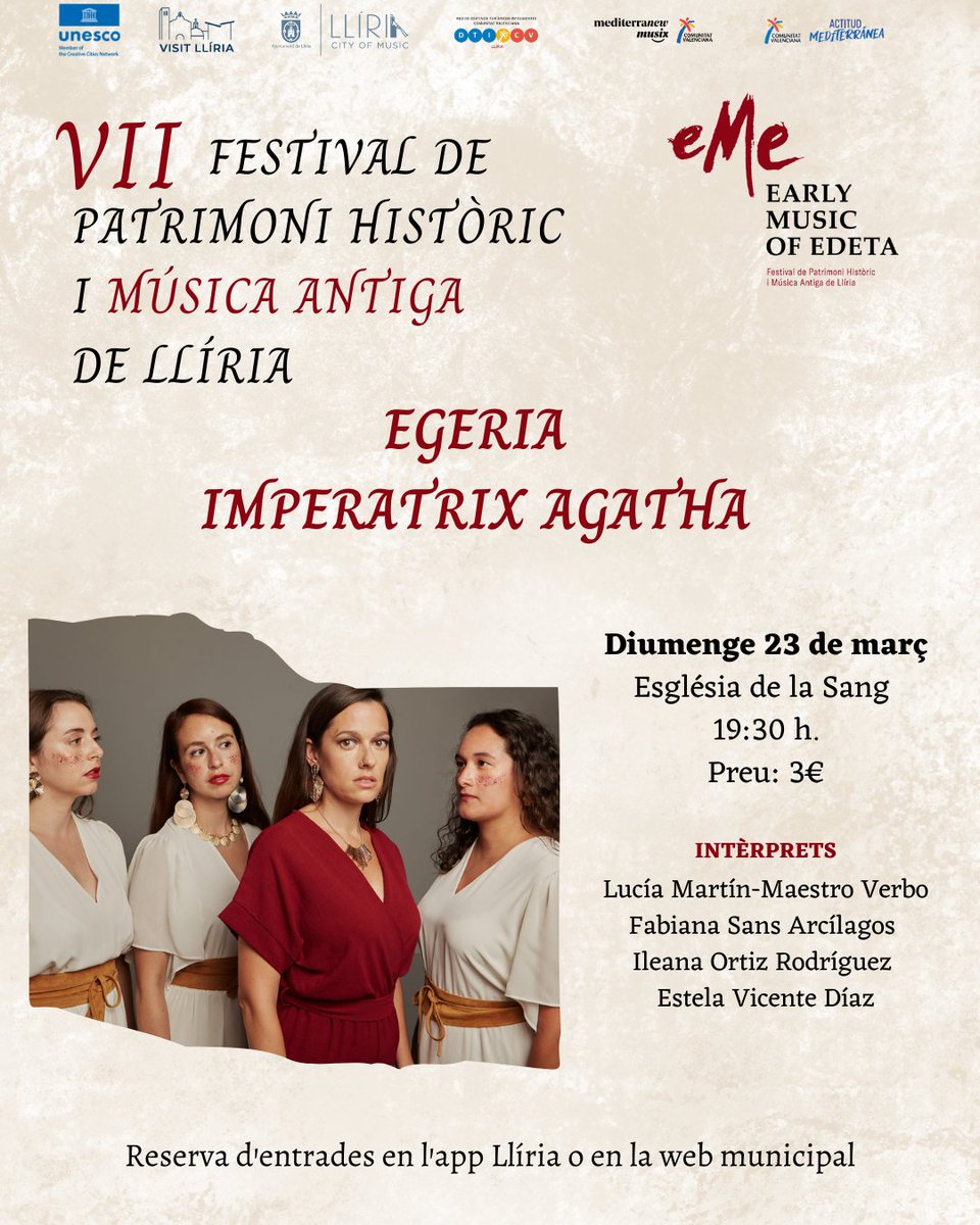 🎼⛪️ Entrades a la venda per al VII Festival de Patrimoni Històric i Música Antiga de <a href="/LliriaCityMusic/">Llíria City of Music</a> “eMe". Es faran tres concerts del 21 al 23 de març a la basílica de l'Assumpció i l'església de la Sang👉 tinyurl.com/y2vtvwyp
#LlíriaCityOfMusic