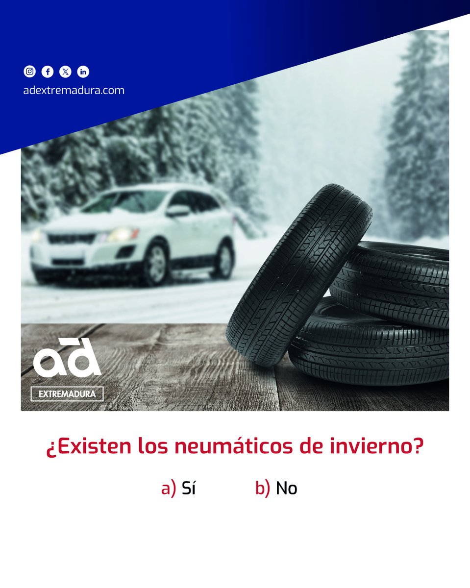 AD Extremadura (@ad_extremadura) on Twitter photo ยกEs hora del #๐๐๐ง๐ฒ๐๐ del mes! ๐โ๏ธ
ยฟSabes si existen los neumรกticos de invierno? ๐ค
๐ฌ Responde en los comentarios y demuestra cuรกnto sabes sobre neumรกticos y seguridad en la carretera. ๐๐ผ
#ADExtremadura #talleres #tallermecanico #recambios #recambiosdecoche #repuestos ยกEs hora del #๐๐๐ง๐ฒ๐๐ del mes! ๐โ๏ธ
ยฟSabes si existen los neumรกticos de invierno? ๐ค
๐ฌ Responde en los comentarios y demuestra cuรกnto sabes sobre neumรกticos y seguridad en la carretera. ๐๐ผ
#ADExtremadura #talleres #tallermecanico #recambios #recambiosdecoche #repuestos