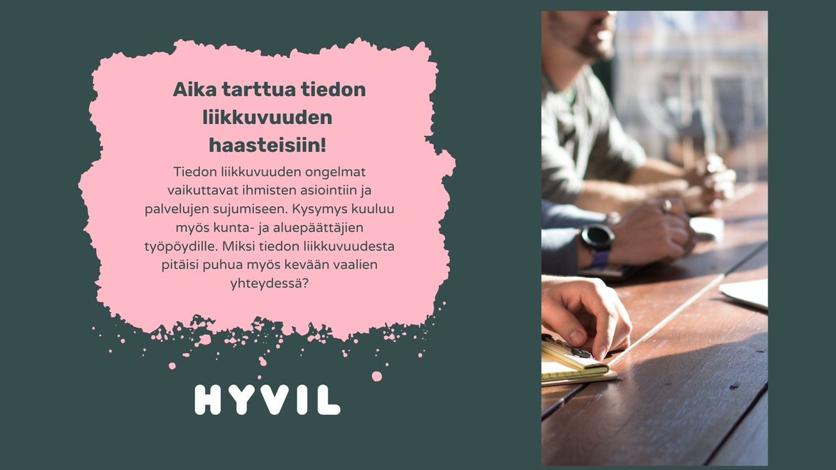 Kela, Hyvil, Verohallinto sekä Espoon ja Oulun kaupungit julkilausumassaan: 
Tiedon liikkuvuus parantaa palveluja ja tehostaa julkista sektoria
Lue lisää: hyvil.fi/kelan-hyvilin-…