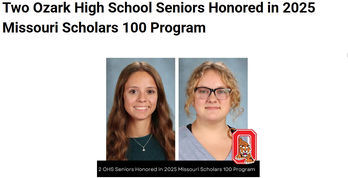 🚨Congrats to Ambush Senior Savannah Miller for being recognized in the prestigious Missouri Scholars 100 Program!! 
🐅🧃
Read more about this accomplishment: ozarktigers.org/post-details/~…