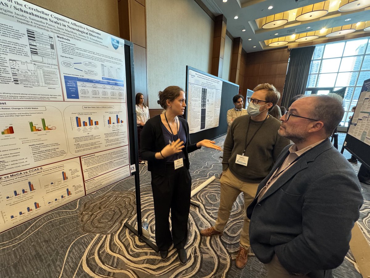 SchmahmannLab's tweet image. Lab member Maia Hirsch discussing her work on the CCAS Scale at the poster session, @anpadirect 2025, Montreal. Great job at her first meeting and scientific presentation. The scale appropriate for conditions other than cerebellar disorders?