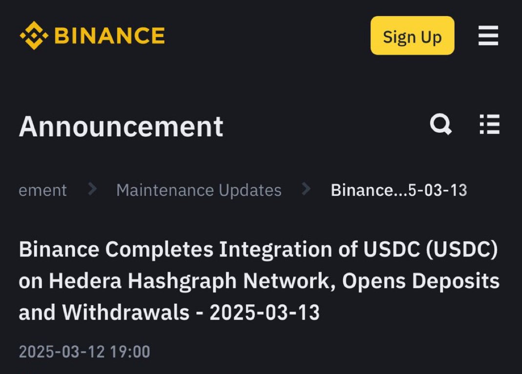 📢 Deposits and withdrawals of $USDC on the Hedera network are now open on Binance!
This is great news for $HBAR-barians and anyone wanting to explore the power of the Hashgraph - particularly DeFi protocols built on top of it like <a href="/SaucerSwapLabs/">SaucerSwap Labs</a> DEX <a href="/bonzo_finance/">Bonzo Finance Labs</a> Borrow &amp; Lend