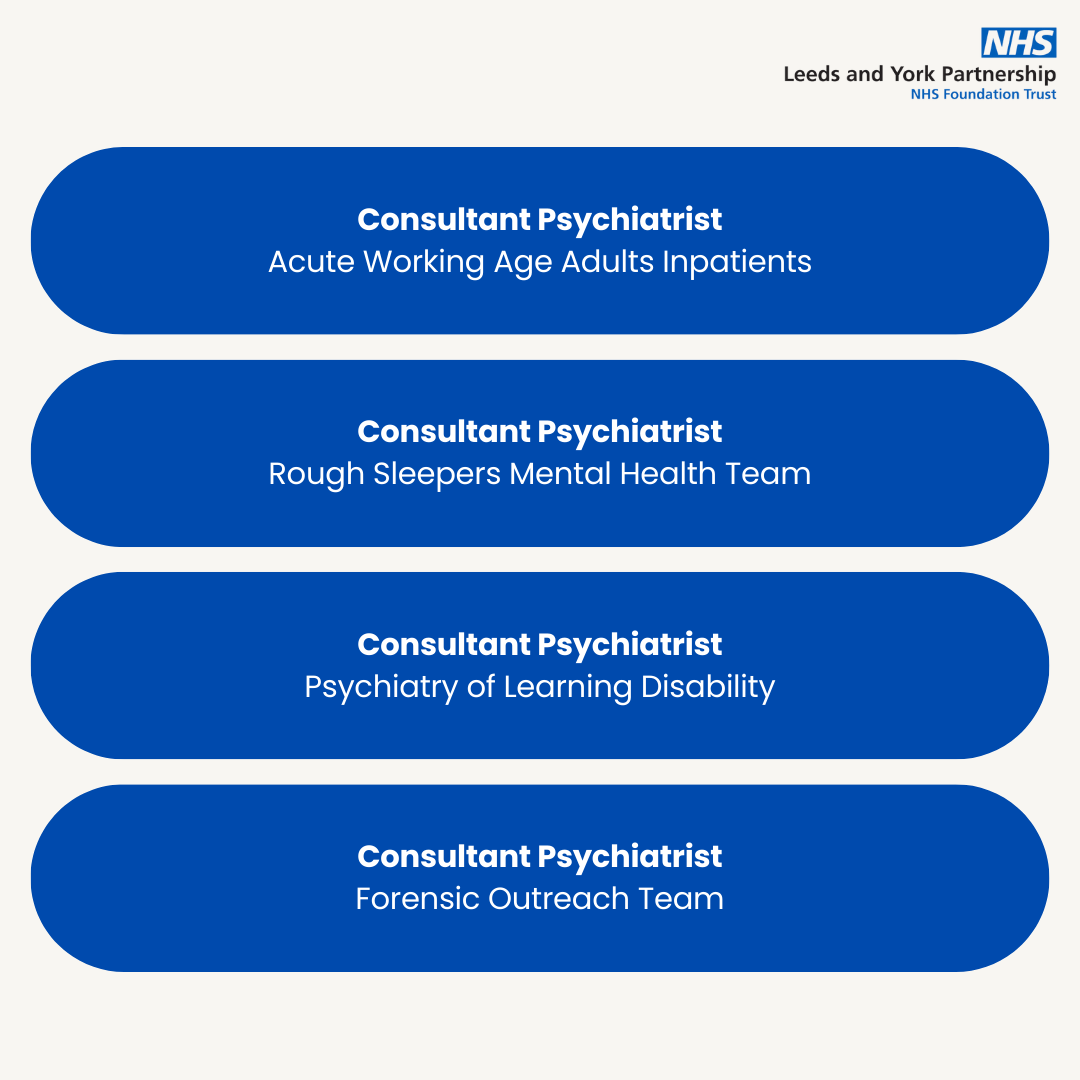 We have a range of NHS Job opportunities, placements and specialties in our clinical, research, and professional support teams across Leeds and York. 

Head to the LYPFT Latest Jobs page to find out more:
lnkd.in/eZFMWrzN